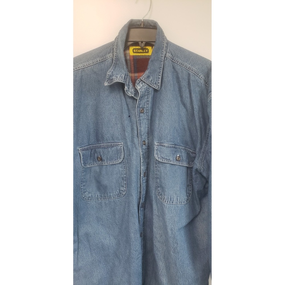 Vintage Mens Stanley Blue Jean Denim Coat Jacket  Sherpa Lined Button Up XL